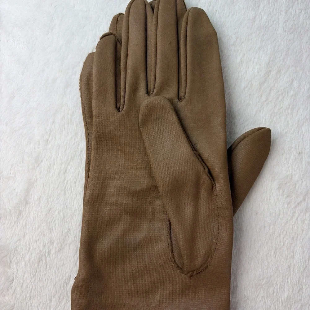 Vintage 1950s Van Raalte Tan Camel Stretch Wrist Length Dress Gloves Minimalist